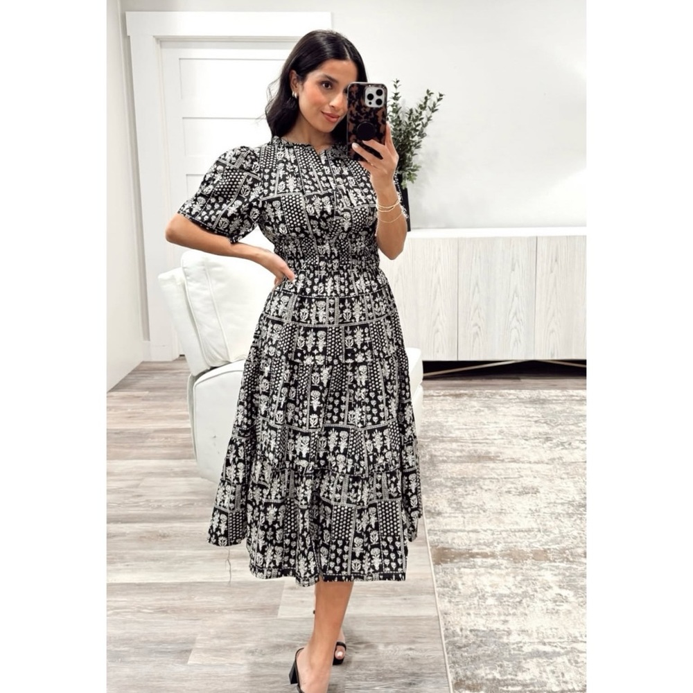Bohme Kyra Black Floral Midi Dress